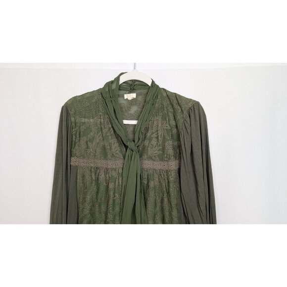 TINY Anthropologie Isla Embroidered Tunic Dress Long Sleeve Tie Neck Green XL - Picture 5 of 11